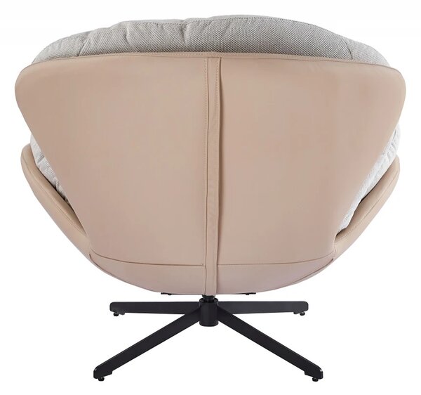Fotoliu Lounge Rotativ 360° cu Pernă Extra Confort, Tapiterie Linen + PU, Bază Metalică Neagră, Design Modern, Alb