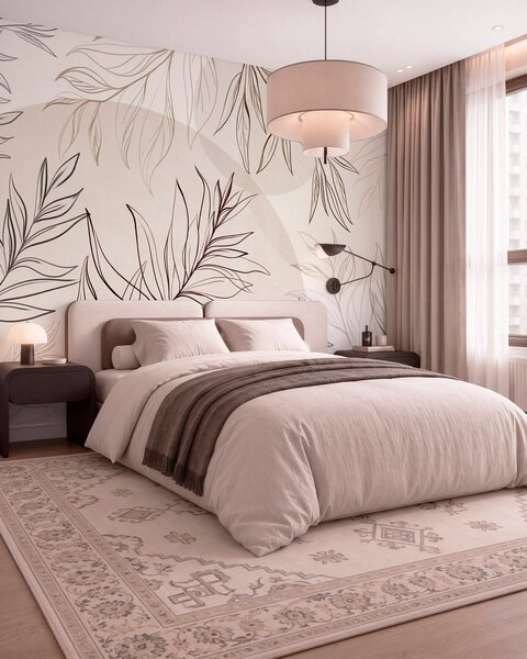Tapet Desene minimaliste în stil line art reprezentând frunze și vegetație tropicală, forme circulare, Imagini de fundal unice, w10111v1 : Uwalls.ro