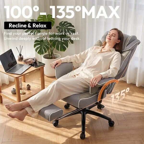 DOWINX 66B3 – Scaun directorial XXL, Extra-Lat și Construcție Heavy-Duty, Masaj Lombara Dublu, cotiere reglabile, suport pentru picioare, Rezistent 180 kg, plasă respirabilă+PU, Gri