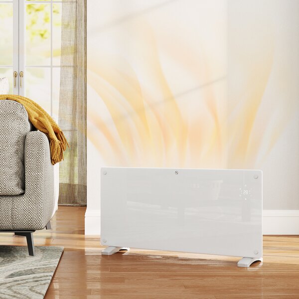 HOMCOM Aerotermă Electrică cu Temperatură Reglabilă, Termostat și Protecție la Supraîncălzire, 87x21,5x44,5 cm, Alb | Aosom Romania