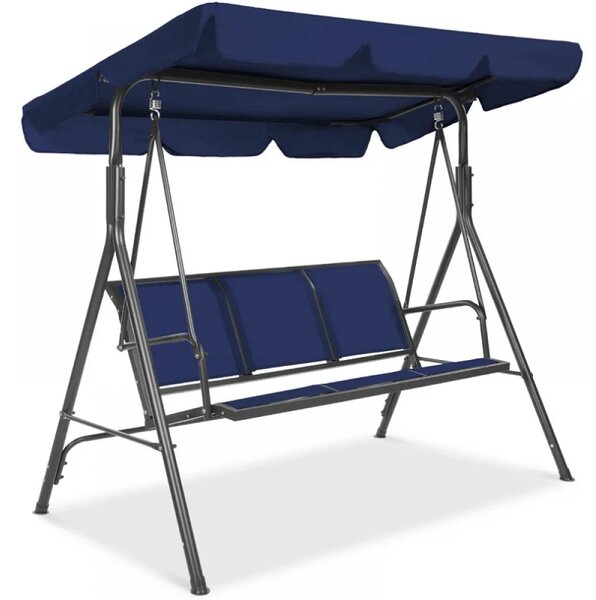 Balansoar de grădină, 3 locuri, cu baldachin și cadru din oțel, Navy Blue
