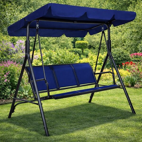 Balansoar de grădină, 3 locuri, cu baldachin și cadru din oțel, Navy Blue