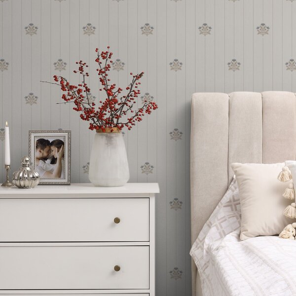 Tapet Ornamente florale delicate și dungi verticale, Tapet unic, a01282 : Uwalls.ro