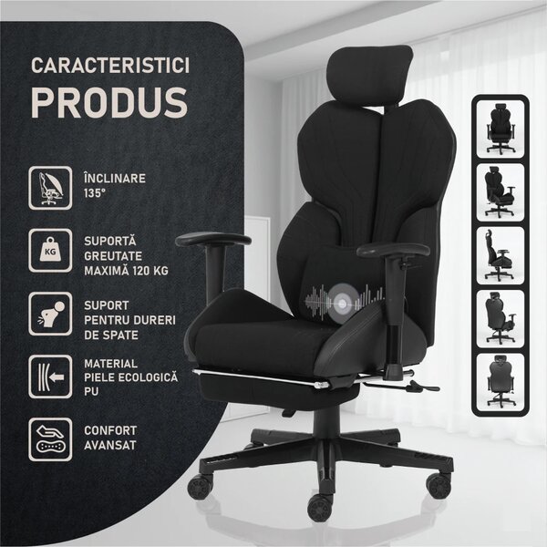 LUMINA X-Motion Relax – Confort Ergonomic cu Masaj Lombar și Relaxare Extinsă, Textil, Negru