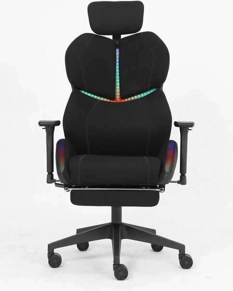 LUMINA X-Motion Pro – Scaun Gaming & Office Premium cu LED RGB și Suport pentru Picioare – Confort Inteligent și Design Spectaculos, Textil, Negru