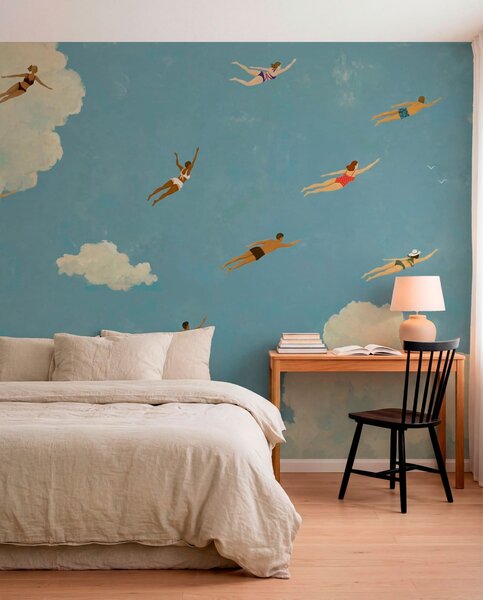 Tapet Oameni plutind printre nori pe un cer albastru, Imagini de fundal unice, w05628 : Uwalls.ro