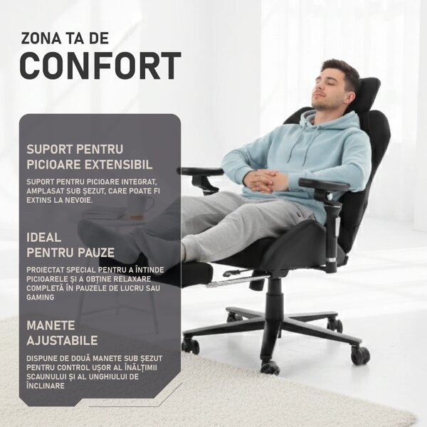 LUMINA X-Motion Plus – Ergonomie Avansată, Cotiere 5D, Textil, Negru