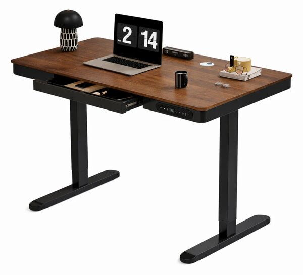 Birou Electric Reglabil pe Înălțime cu Sertar Ascuns, Încărcare Wireless & USB, Senzor de siguranță, 120x60, Nuc/Negru