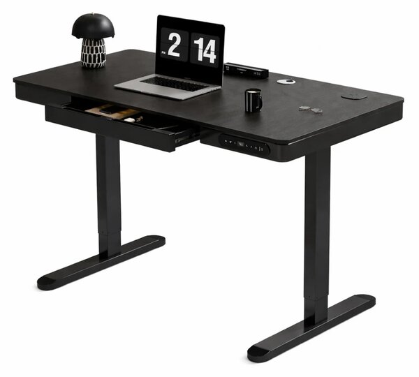 Birou Electric Reglabil pe Înălțime cu Sertar Ascuns, Încărcare Wireless & USB, Senzor de siguranță, 120x60, Negru