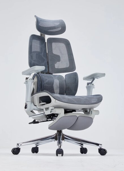 DeluxStar T10 Premium – Scaun ergonomic, cotiere 6D ultra moi, Suport Lombar 3 Zone Dinamice, Spătar ajustabil pe inaltime, Sezut Translatie, Tetiera 4D, mecanism multifunctional inclinare/blocare, pivotant, Mesh, Gri