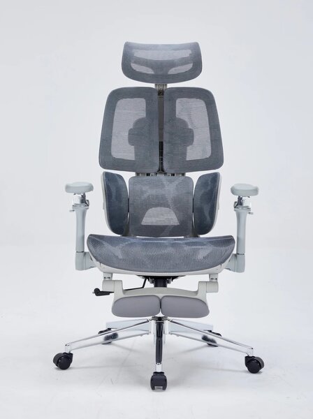 DeluxStar T10 Premium – Scaun ergonomic, cotiere 6D ultra moi, Suport Lombar 3 Zone Dinamice, Spătar ajustabil pe inaltime, Sezut Translatie, Tetiera 4D, mecanism multifunctional inclinare/blocare, pivotant, Mesh, Gri