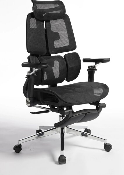 DeluxStar T10 Premium – Scaun ergonomic, cotiere 6D ultra moi, Suport Lombar 3 Zone Dinamice, Spătar ajustabil pe inaltime, Sezut Translatie, Tetiera 4D, mecanism multifunctional inclinare/blocare, pivotant, Mesh, Negru