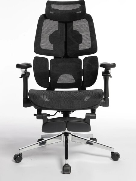 DeluxStar T10 Premium – Scaun ergonomic, cotiere 6D ultra moi, Suport Lombar 3 Zone Dinamice, Spătar ajustabil pe inaltime, Sezut Translatie, Tetiera 4D, mecanism multifunctional inclinare/blocare, pivotant, Mesh, Negru