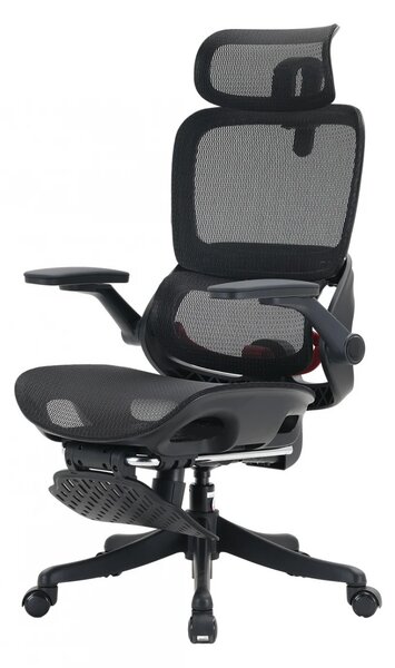 Scaun ergonomic SIHOO B100-PRO, cotiere 4D, tetiera 3D, mecanism multifunctional inclinare/blocare, suport picioare, pivotant, Mesh, Negru