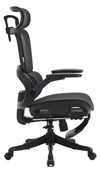Scaun ergonomic SIHOO B100-PRO, cotiere 4D, tetiera 3D, mecanism multifunctional inclinare/blocare, suport picioare, pivotant, Mesh, Negru