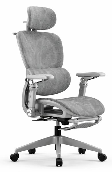 Scaun ergonomic, Sezut Translatie, cotiere 9D, tetiera 6D, suport lombar reglabil, spătar reglabil inaltime, pivotant, suport picioare, Gri