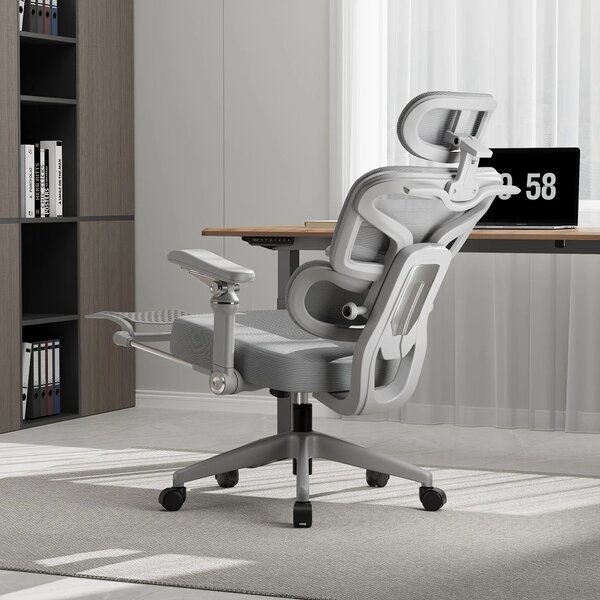Scaun ergonomic, Sezut Translatie, cotiere 9D, tetiera 6D, suport lombar reglabil, spătar reglabil inaltime, pivotant, suport picioare, sezut buretat,Gri