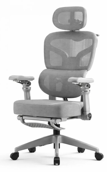 Scaun ergonomic, Sezut Translatie, cotiere 9D, tetiera 6D, suport lombar reglabil, spătar reglabil inaltime, pivotant, suport picioare, sezut buretat,Gri
