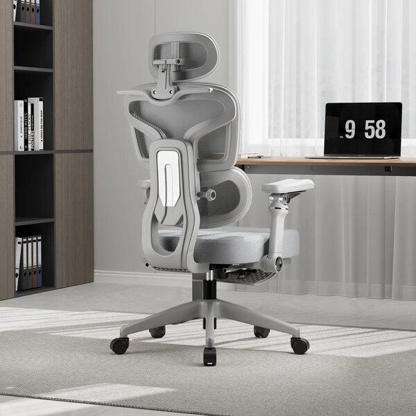 Scaun ergonomic, Sezut Translatie, cotiere 9D, tetiera 6D, suport lombar reglabil, spătar reglabil inaltime, pivotant, suport picioare, sezut buretat,Gri