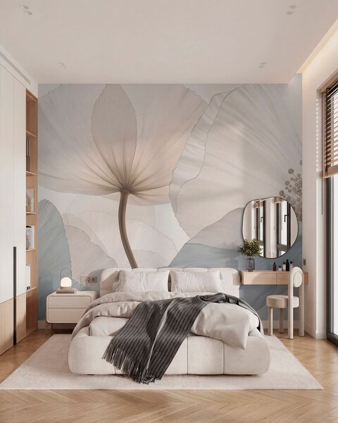 Tapet Flori mari și delicate, în nuanțe pastelate deschise, Fototapet Flori, w05692 : Uwalls.ro