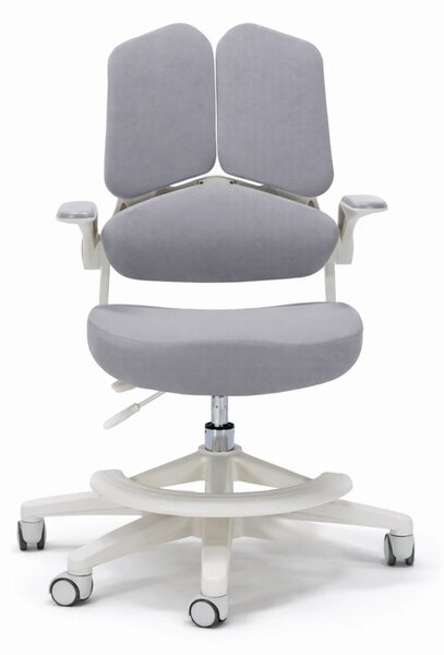 ErgoMotion Junior – Scaun Ergonomic pentru copii, Reglaje Multiple, Ajustare Personalizată, Adaptabil pe măsura creșterii, Suport Lombar 3 Zone, Roți Blocabile, Gri