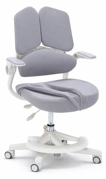 ErgoMotion Junior – Scaun Ergonomic pentru copii, Reglaje Multiple, Ajustare Personalizată, Adaptabil pe măsura creșterii, Suport Lombar 3 Zone, Roți Blocabile, Gri