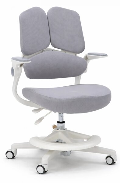 ErgoMotion Junior – Scaun Ergonomic pentru copii, Reglaje Multiple, Ajustare Personalizată, Adaptabil pe măsura creșterii, Suport Lombar 3 Zone, Roți Blocabile, Gri