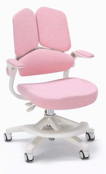 ErgoMotion Junior – Scaun Ergonomic pentru copii, Reglaje Multiple, Ajustare Personalizată, Adaptabil pe măsura creșterii, Suport Lombar 3 Zone, Roți Blocabile, Roz