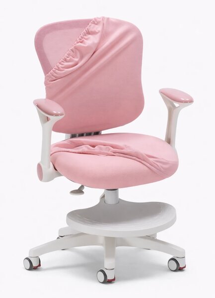 JUNOVA AERIS – Scaun ergonomic pentru copii, cu suport lombar, spătar ergonomic mesh, reglaj pe înălțime, șezut din spumă, și suport pentru picioare, Roz