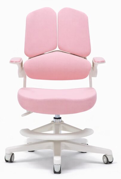 ErgoMotion Junior – Scaun Ergonomic pentru copii, Reglaje Multiple, Ajustare Personalizată, Adaptabil pe măsura creșterii, Suport Lombar 3 Zone, Roți Blocabile, Roz
