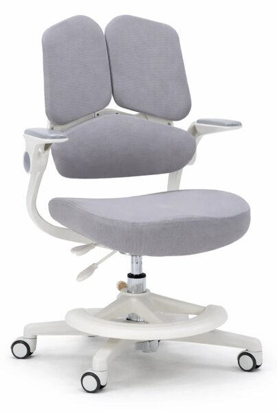 ErgoMotion Junior – Scaun Ergonomic pentru copii, Reglaje Multiple, Ajustare Personalizată, Adaptabil pe măsura creșterii, Suport Lombar 3 Zone, Roți Blocabile, Gri
