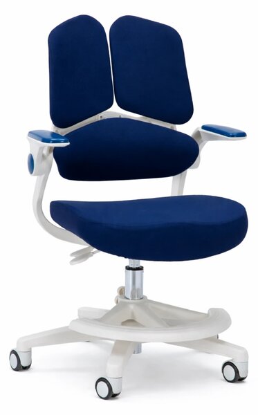 ErgoMotion Junior – Scaun Ergonomic pentru copii, Reglaje Multiple, Ajustare Personalizată, Adaptabil pe măsura creșterii, Suport Lombar 3 Zone, Roți Blocabile, Bleumarin