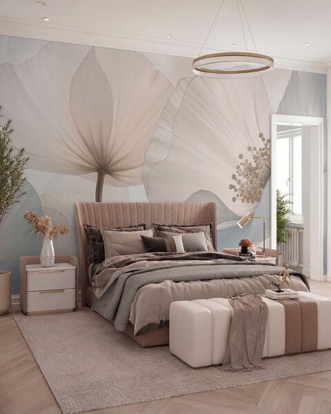 Tapet Flori mari și delicate, în nuanțe pastelate deschise, Fototapet Flori, w05692 : Uwalls.ro