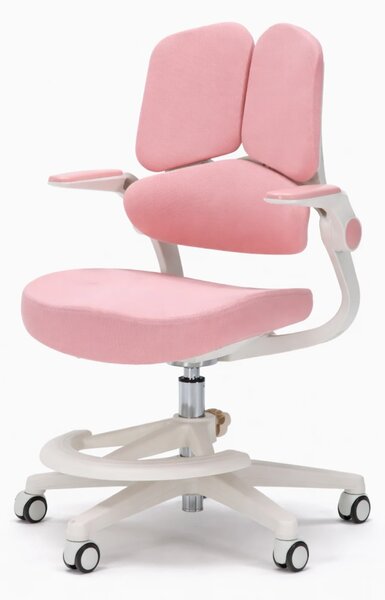 ErgoMotion Junior – Scaun Ergonomic pentru copii, Reglaje Multiple, Ajustare Personalizată, Adaptabil pe măsura creșterii, Suport Lombar 3 Zone, Roți Blocabile, Roz