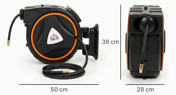 HOMCOM Tambur Automat Retractabil pentru Furtun 20 m, Montare pe Perete, Pivotant 180°, Negru și Portocaliu | Aosom Romania