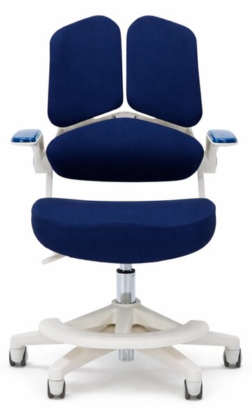 ErgoMotion Junior – Scaun Ergonomic pentru copii, Reglaje Multiple, Ajustare Personalizată, Adaptabil pe măsura creșterii, Suport Lombar 3 Zone, Roți Blocabile, Bleumarin