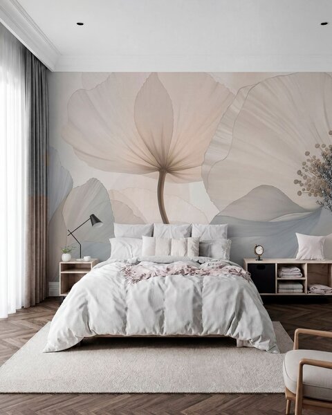 Tapet Flori mari și delicate, în nuanțe pastelate deschise, Fototapet Flori, w05692 : Uwalls.ro