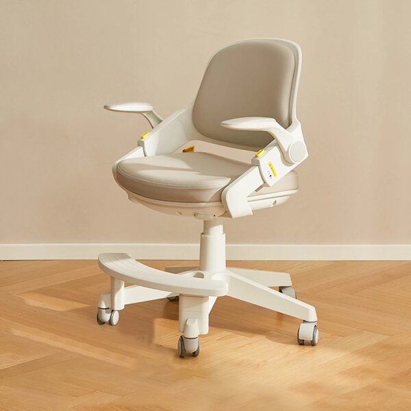 JUNIOR STUDY PRO – Scaun ergonomic rotativ pentru copii, reglabil pe înălțime, suport picioare reglabil, rotativ 360°, roți cu blocare automată, Gri
