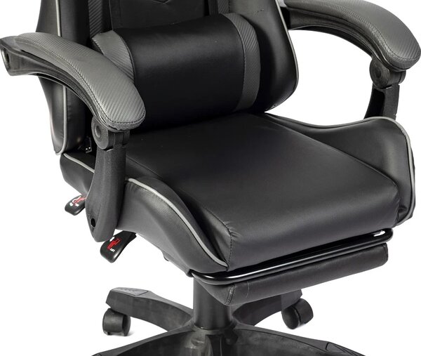 RESIGILAT- Scaun gaming, masaj în perna lombară, suport picioare, PU, Negru/Gri