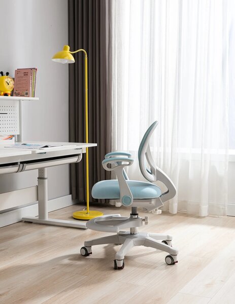 FlexGrow Junior YB1059 - Scaun Ergonomic pentru Copii, spatar reglabil, cotiere reglabile, inaltime reglabila, suport picioare ajustabil, Mesh, Albastru