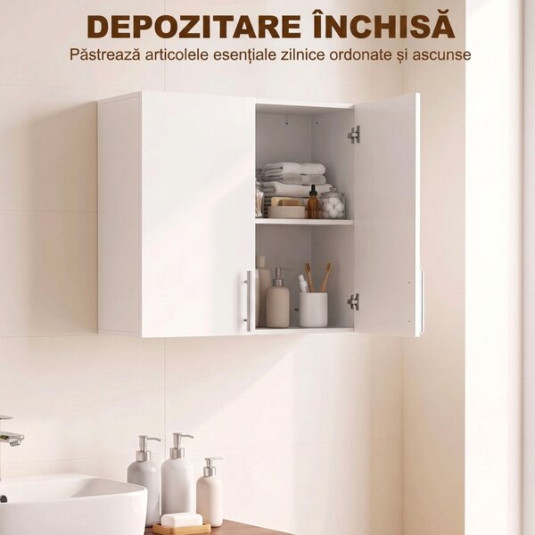 HOMCOM Dulap suspendat pentru baie cu 2 uși, alb, 60 x 31 x 60 cm | Aosom Romania