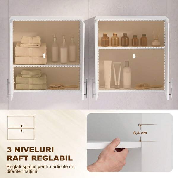 HOMCOM Dulap suspendat pentru baie cu 2 uși, alb, 60 x 31 x 60 cm | Aosom Romania