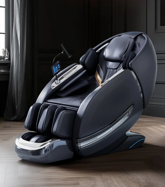 Fotoliu de masaj LUXOR L183 PRO, AI voce, Incalzire, Bluetooth, Zero Gravity SL-Track Shiatsu, Joystick și suport pentru telefon, Controler rapid cotiera, 2 Boxe, Moduri Automate, Suport Picioare extensibil, Piele PU Premium, Negru