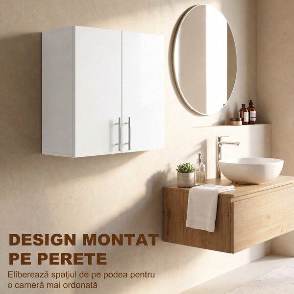 HOMCOM Dulap suspendat pentru baie cu 2 uși, alb, 60 x 31 x 60 cm | Aosom Romania