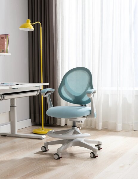 FlexGrow Junior YB1059 - Scaun Ergonomic pentru Copii, spatar reglabil, cotiere reglabile, inaltime reglabila, suport picioare ajustabil, Mesh, Albastru