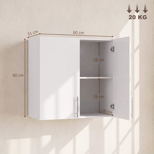 HOMCOM Dulap suspendat pentru baie cu 2 uși, alb, 60 x 31 x 60 cm | Aosom Romania
