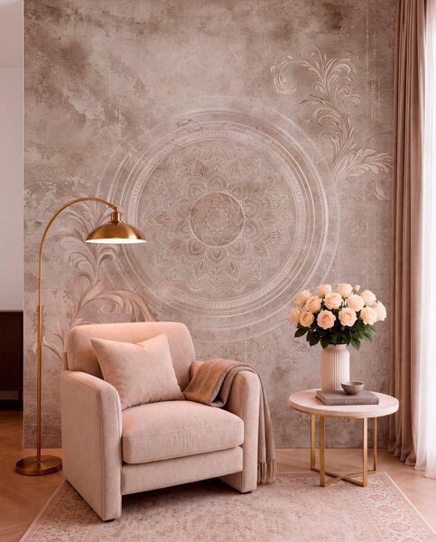 Tapet Motiv circular decorativ pe un fundal texturat, Fototapet în stil vintage, w05727 : Uwalls.ro