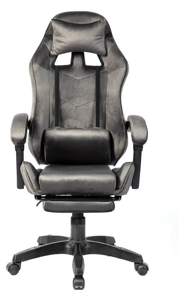 RESIGILAT- Scaun gaming, masaj în perna lombară, suport picioare, textil, Gri
