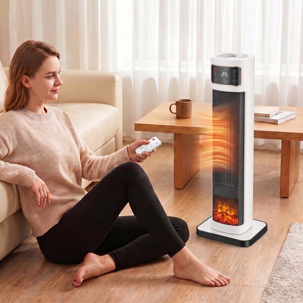 HOMCOM Aerotermă Electrică Ceramică cu Termostat Reglabil, 4 Moduri, Panou Tactil, Telecomandă, Alb | Aosom Romania