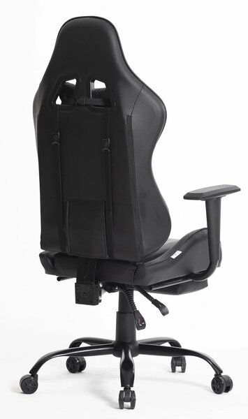 RESIGILAT- Scaun gaming, ergonomic, suport lombar cu masaj, spătar rabatabil 90-150°, suport pentru picioare, rezistent 150 kg, piele PU, Negru